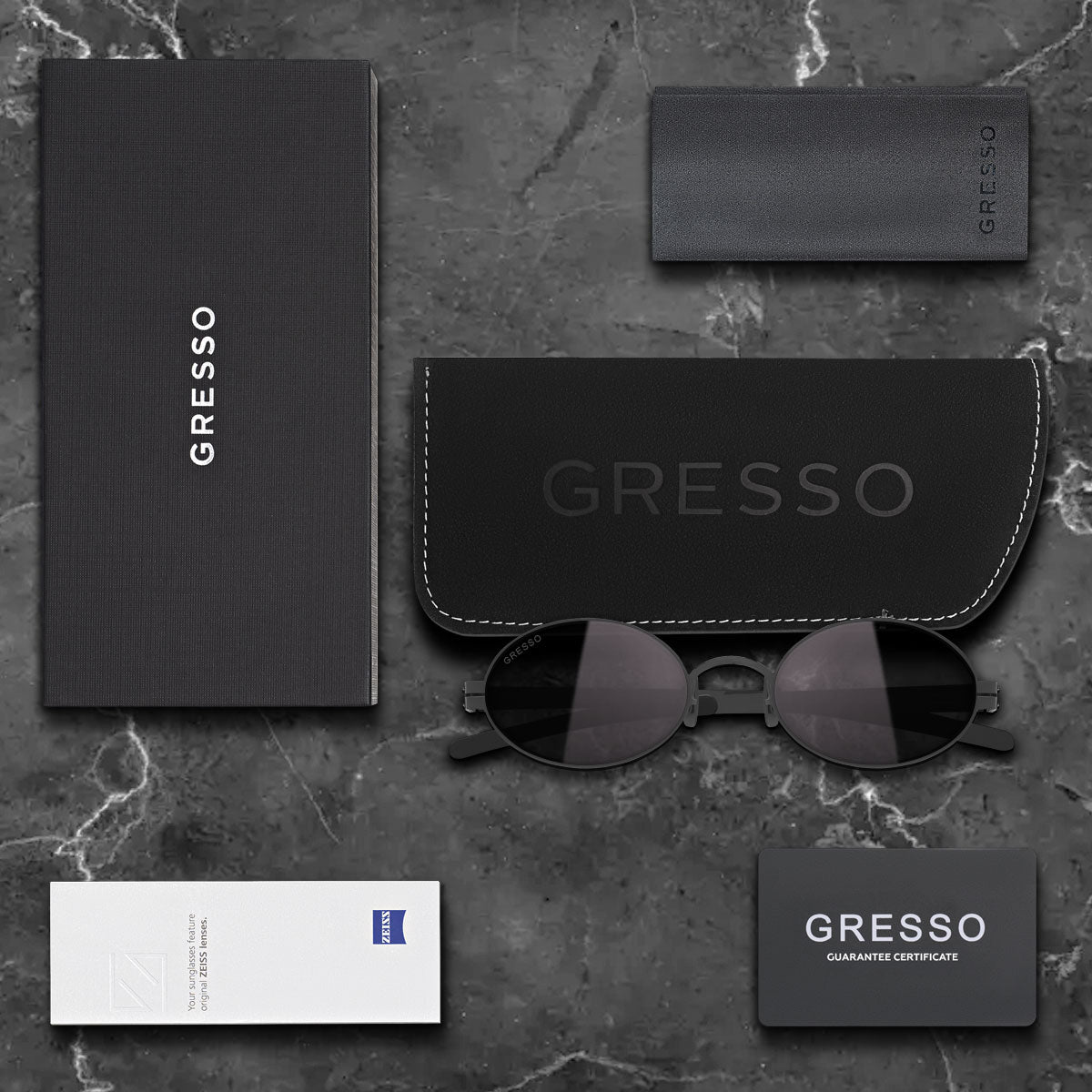 Titanium oval sunglasses for men and women GRESSO Mykonos with Zeiss polarized grey lenses