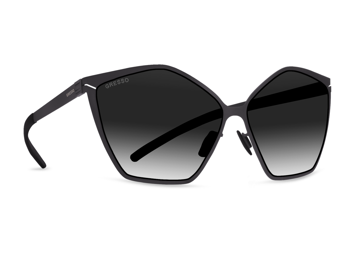 Titanium square sunglasses for women GRESSO Naomi with Zeiss polarized grey lenses #color_grey-gradient