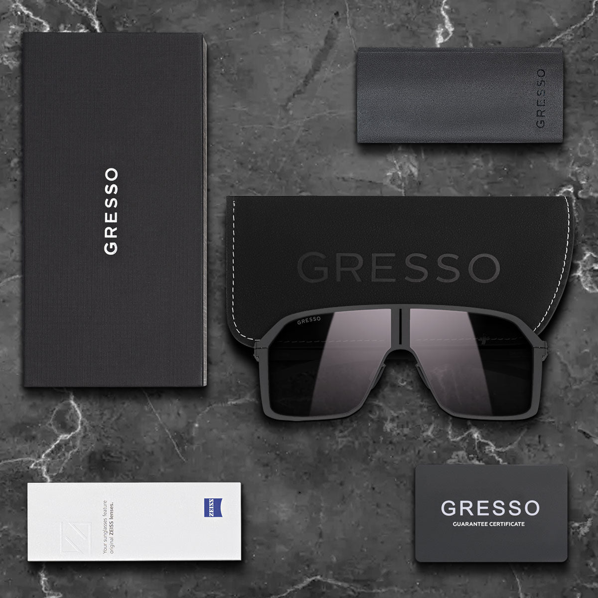 Titanium shield sunglasses for men and women GRESSO Nevada with Zeiss polarized grey lenses