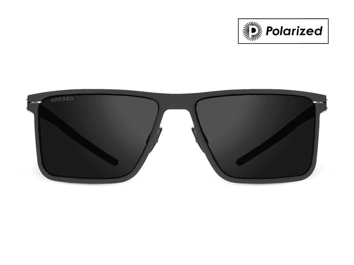Titanium wayfarer sunglasses for men GRESSO Oregon with Zeiss polarized grey lenses #color_grey-polarized