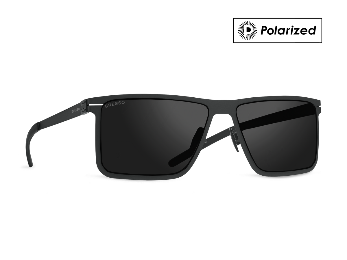 Titanium wayfarer sunglasses for men GRESSO Oregon with Zeiss polarized grey lenses #color_grey-polarized