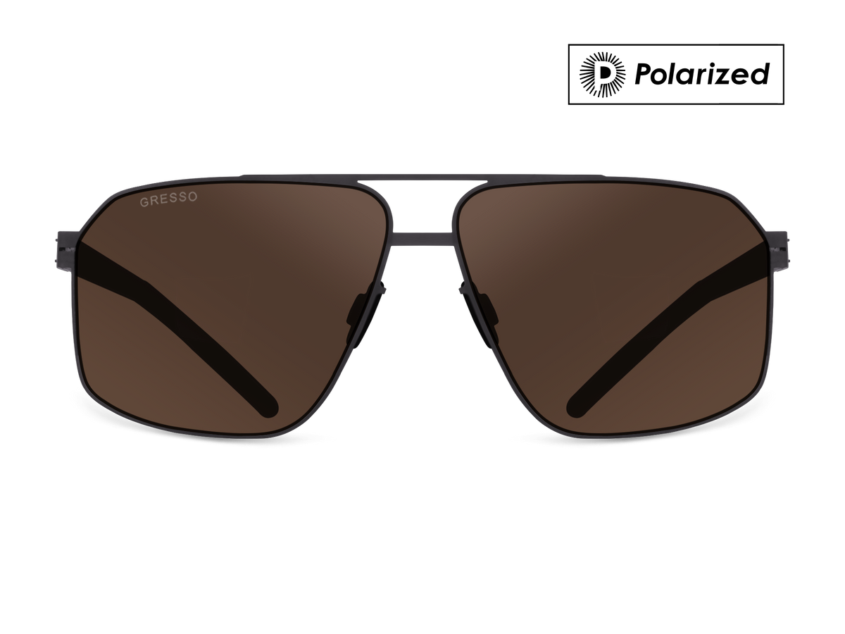 Titanium aviator sunglasses for men GRESSO Stanford with Zeiss polarized brown lenses #color_brown-polarized