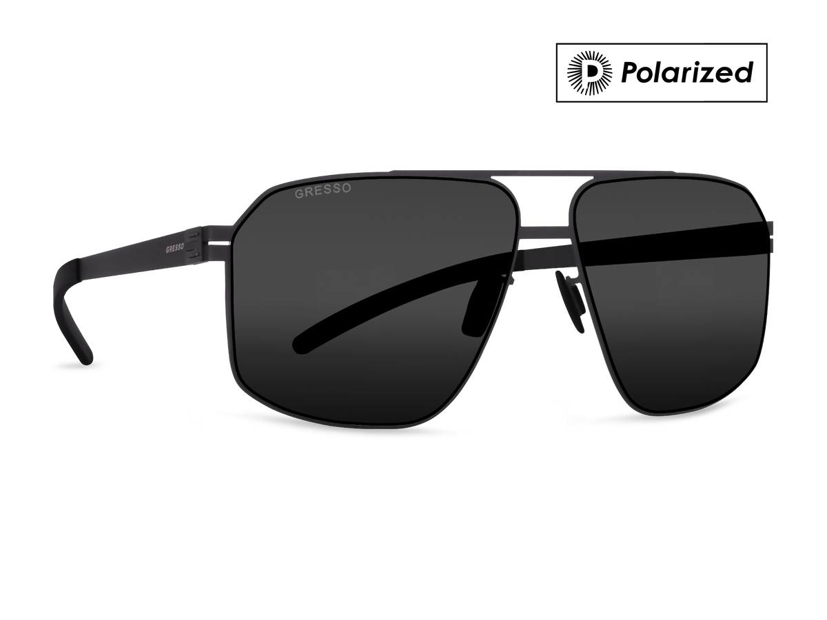 Titanium aviator sunglasses for men GRESSO Stanford with Zeiss polarized blue lenses #color_grey-polarized