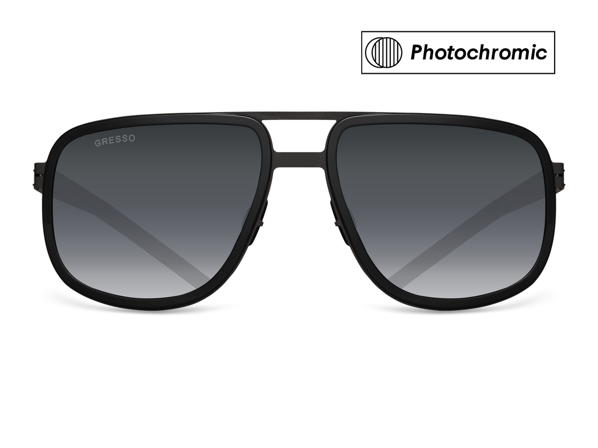 Titanium square sunglasses for men GRESSO Walter with Zeiss photochromic grey lenses #color_grey―photochromic