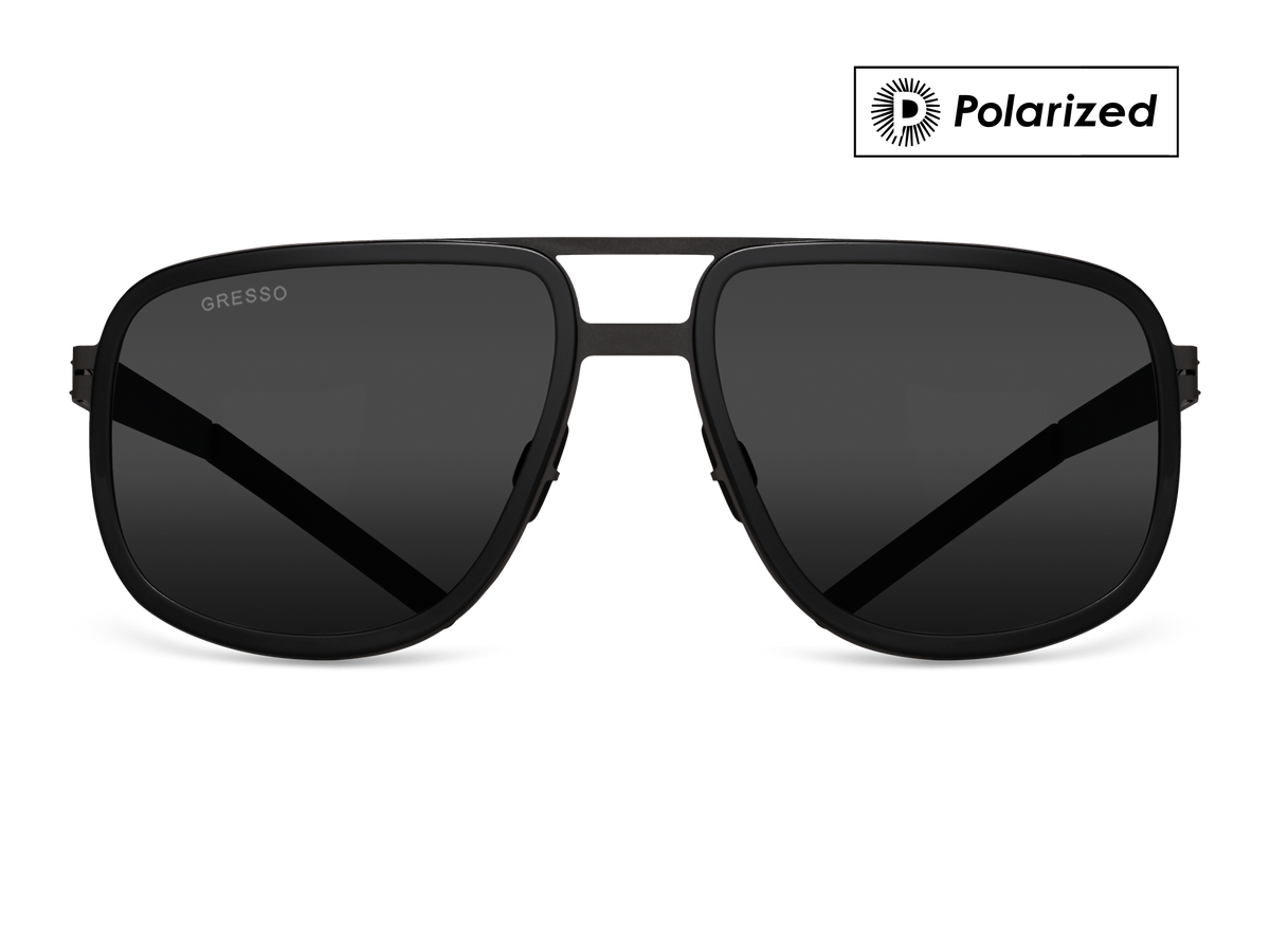 Titanium square sunglasses for men GRESSO Walter with Zeiss polarized grey lenses #color_grey-polarized