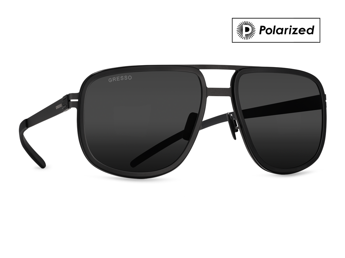 Titanium square sunglasses for men GRESSO Walter with Zeiss polarized grey lenses #color_grey-polarized