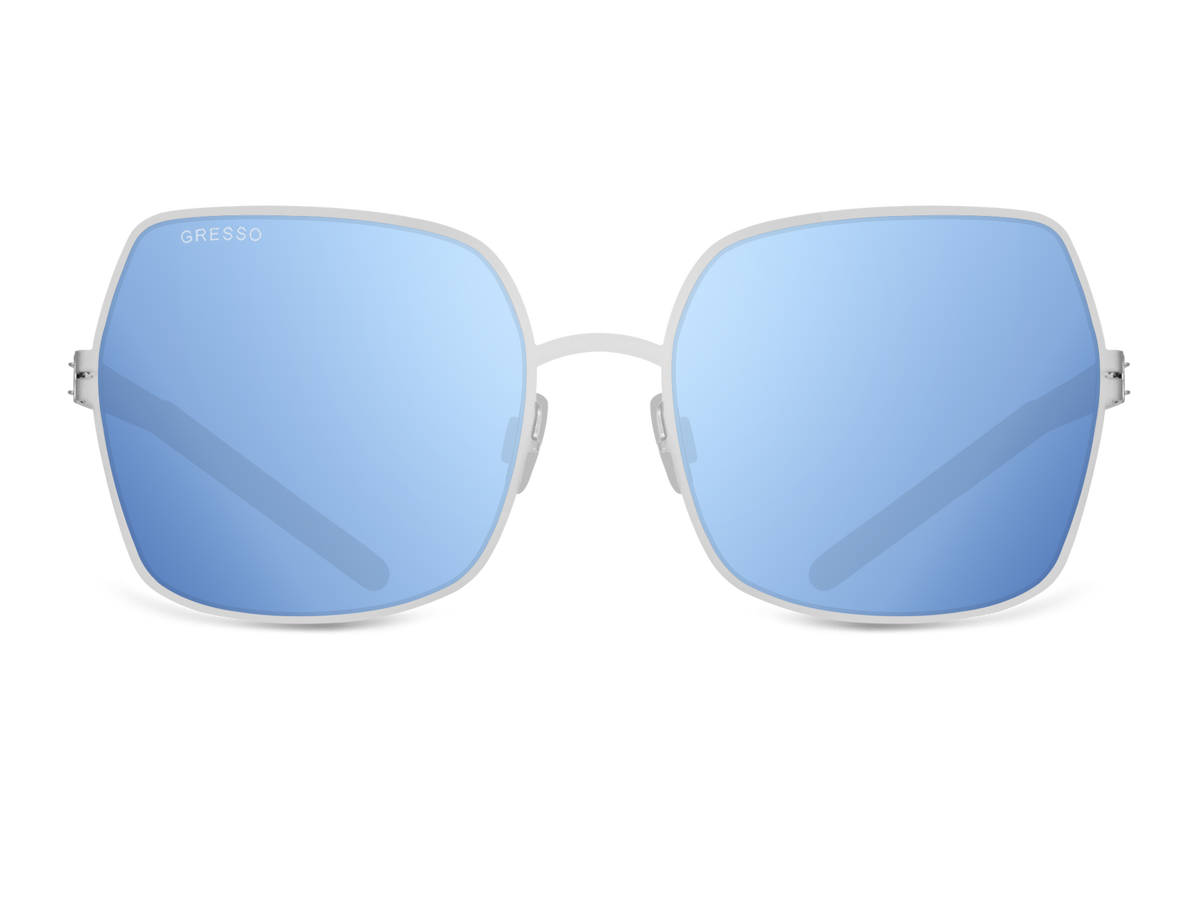 Titanium square sunglasses for women GRESSO Alberta with Zeiss polarized blue lenses #color_blue-mirror