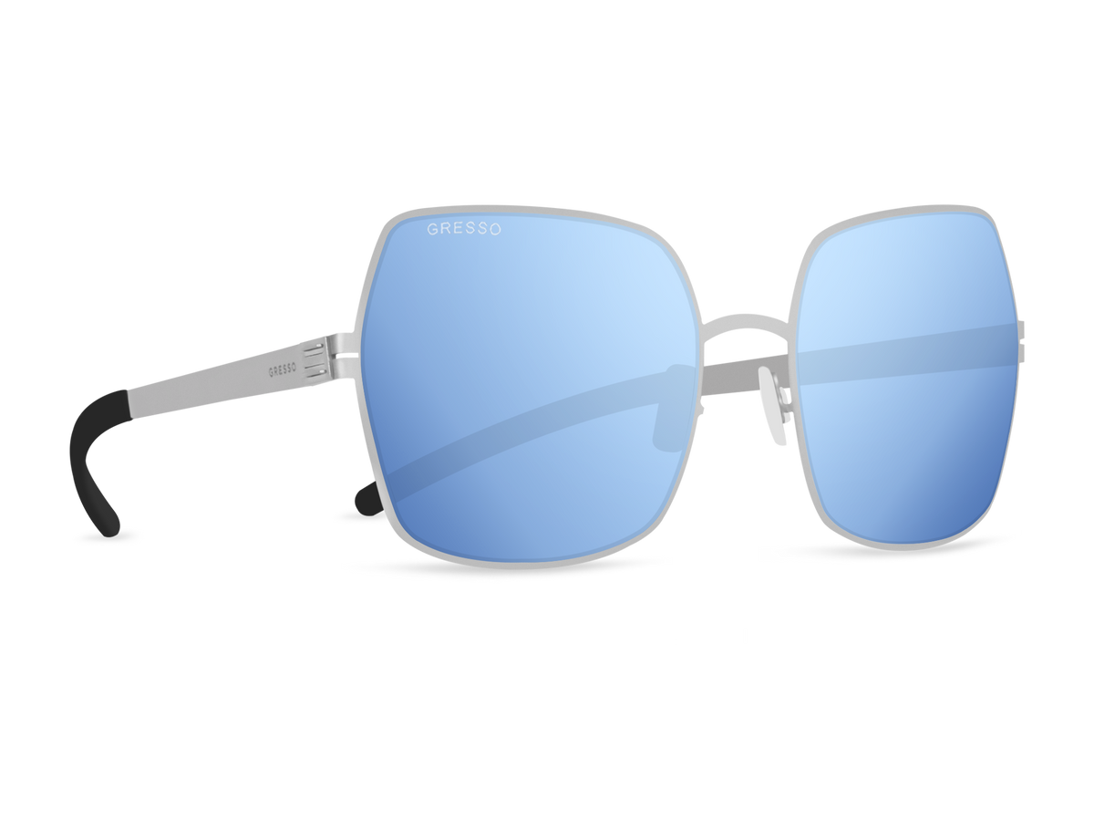 Titanium square sunglasses for women GRESSO Alberta with Zeiss polarized blue lenses #color_blue-mirror