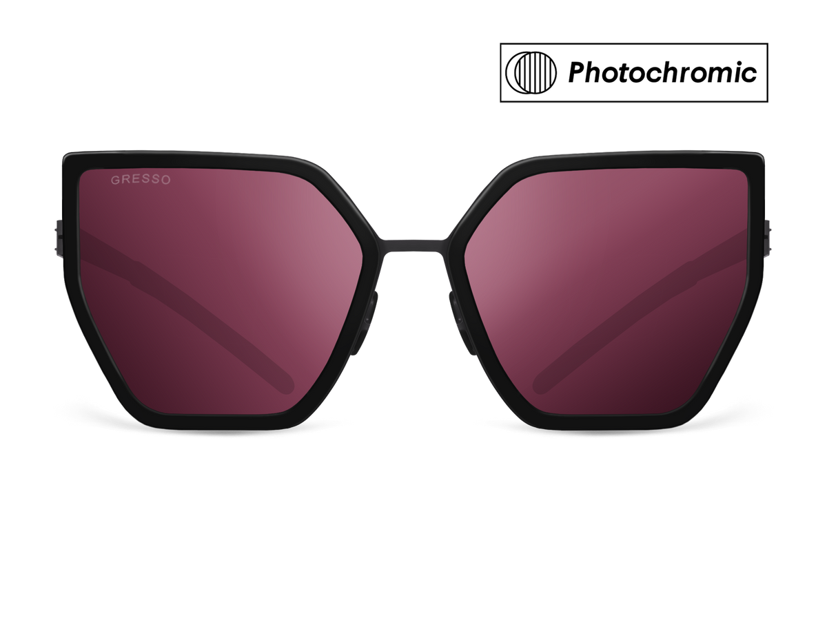 Titanium cat eye sunglasses for women GRESSO Alejandra with Zeiss photochromic burgundy lenses #color_burgundy-photochromic