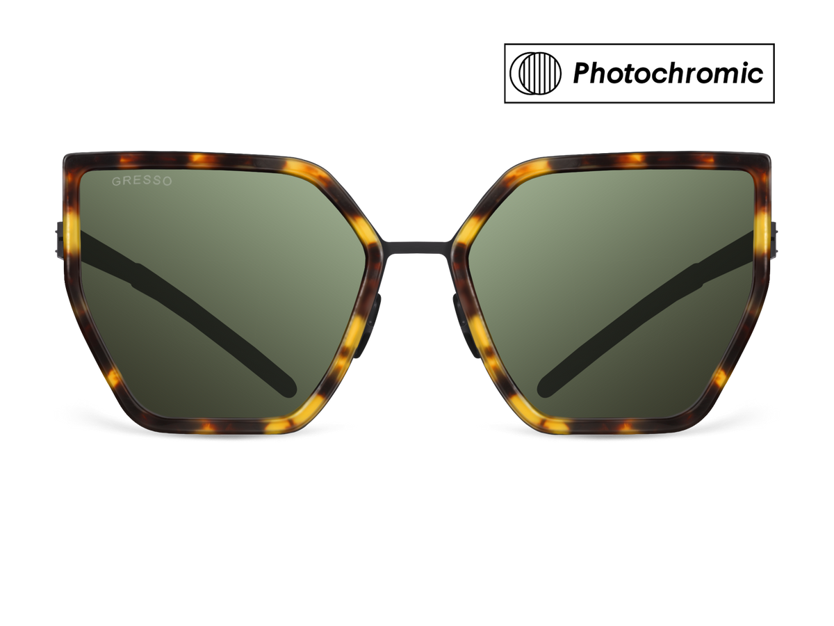 Titanium cat eye sunglasses for women GRESSO Alejandra with Zeiss photochromic green lenses #color_green-photochromic