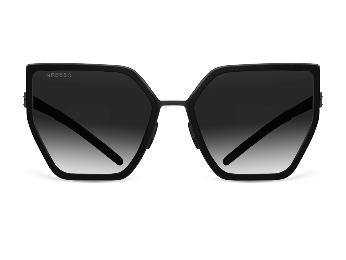 Titanium cat eye sunglasses for women GRESSO Alejandra with Zeiss polarized grey lenses #color_grey-gradient