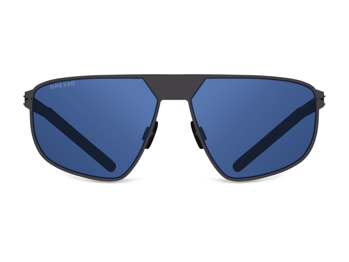 Titanium shiend sunglasses for men GRESSO Antares II with Zeiss polarized blue lenses #color_blue-mono