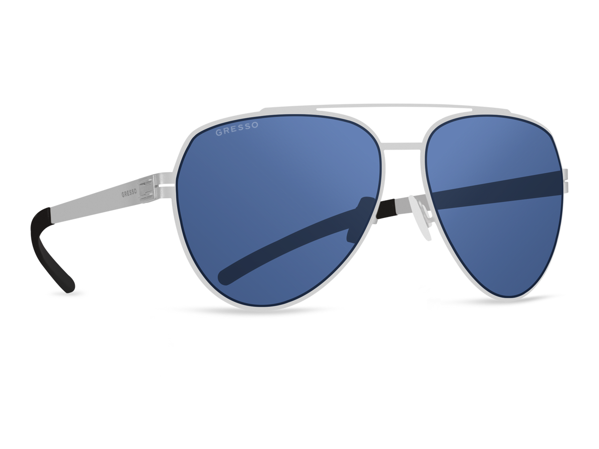 Titanium aviator sunglasses for men GRESSO Atlantis with Zeiss polarized blue lenses #color_blue-mono