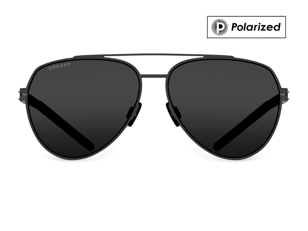 Titanium aviator sunglasses for men GRESSO Atlantis with Zeiss polarized grey lenses #color_grey-polarized