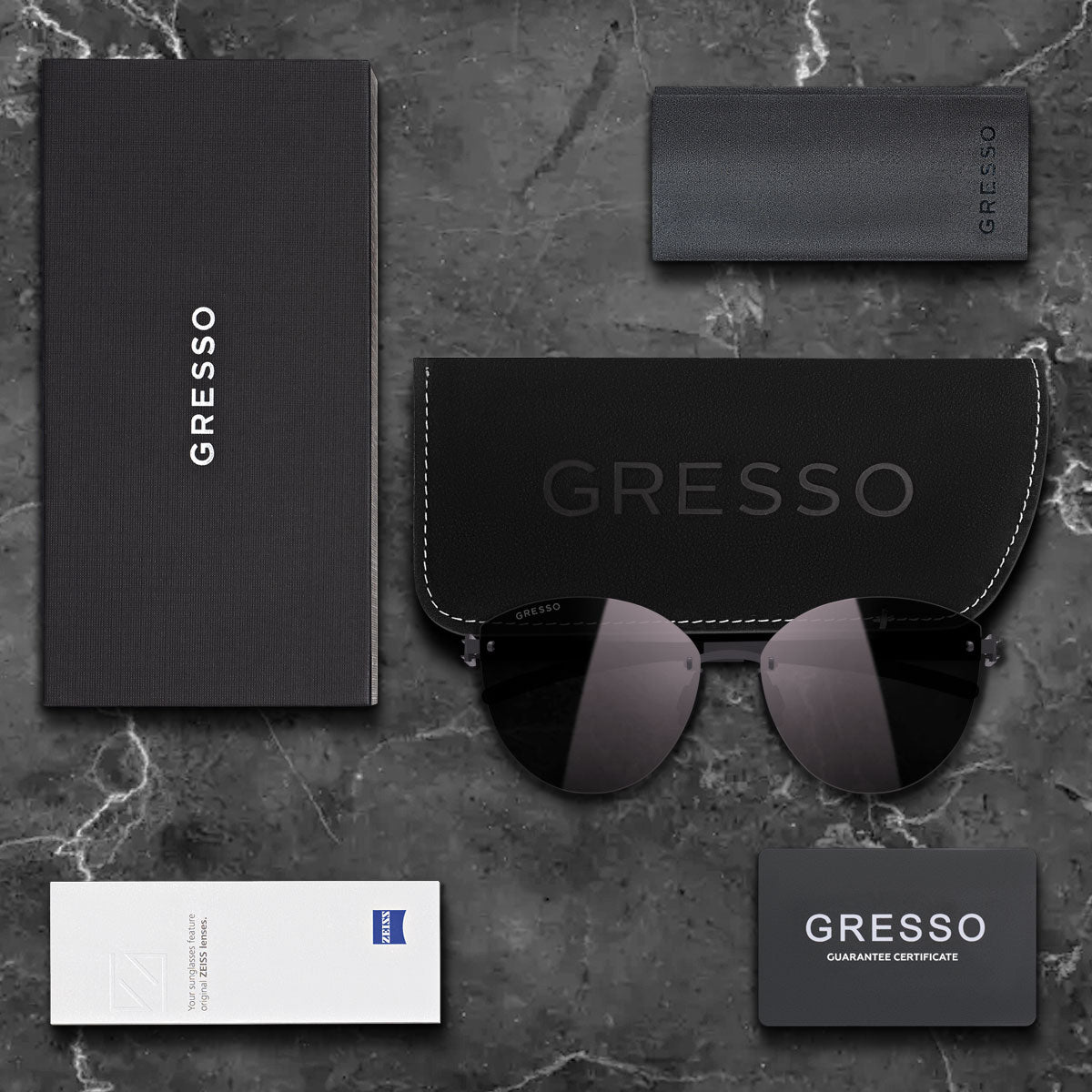 Titanium rimless sunglasses for women GRESSO Barcelona with Zeiss polarized beige lenses