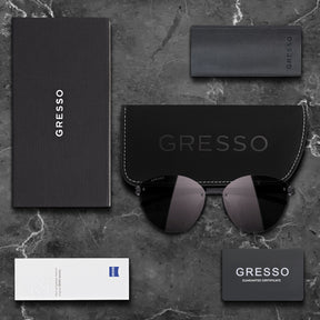 Titanium rimless sunglasses for women GRESSO Barcelona with Zeiss polarized beige lenses