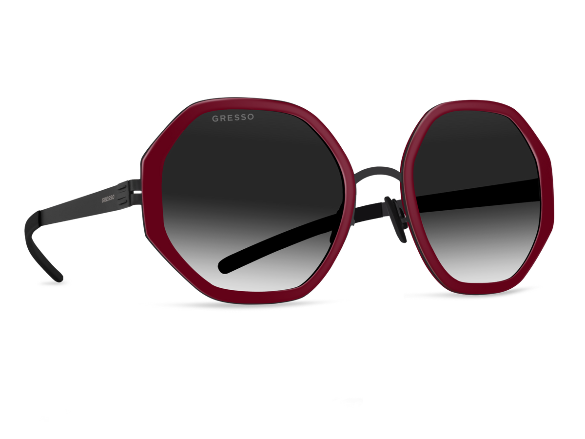 Titanium geometric sunglasses for women GRESSO Charlize with Zeiss polarized grey lenses #color_bordeaux