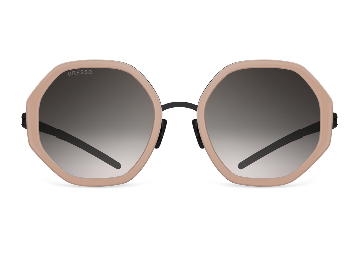 Titanium geometric sunglasses for women GRESSO Charlize with Zeiss polarized grey lenses #color_cappuccino