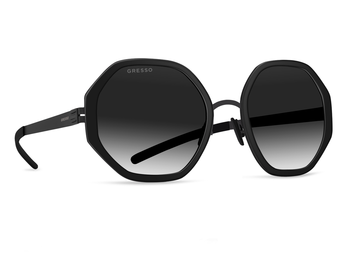 Titanium geometric sunglasses for women GRESSO Charlize with Zeiss polarized grey lenses #color_grey-gradient