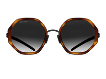 Titanium geometric sunglasses for women GRESSO Charlize with Zeiss polarized grey lenses #color_tortoise