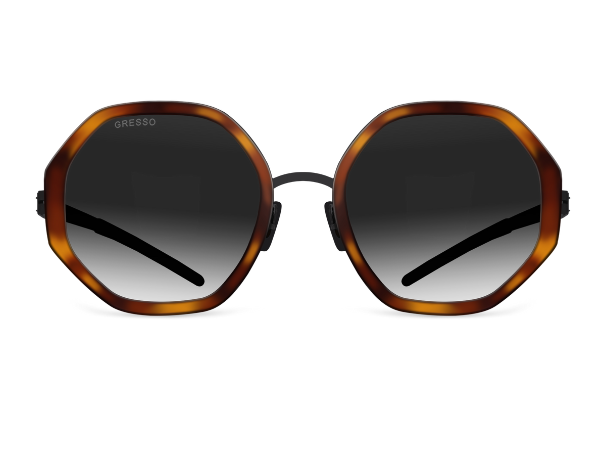 Titanium geometric sunglasses for women GRESSO Charlize with Zeiss polarized grey lenses #color_tortoise