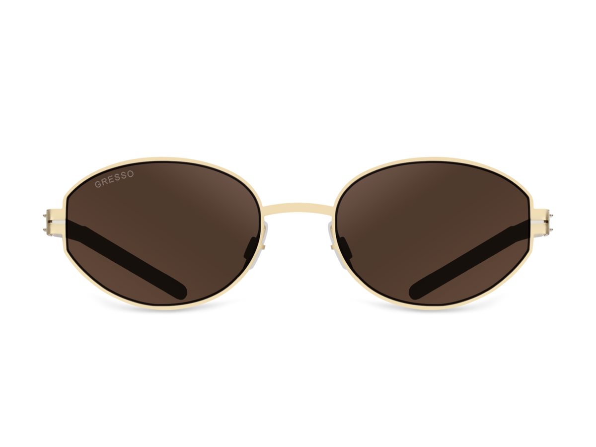 Titanium oval sunglasses for women GRESSO Corsica with Zeiss polarized grey lenses #color_brown-mono