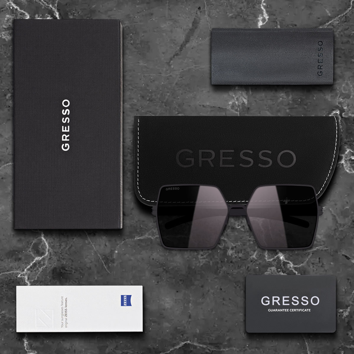 Titanium square sunglasses for women GRESSO Dalida with Zeiss polarized grey lenses