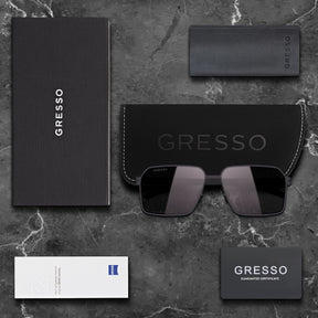 Titanium rectangle sunglasses for men GRESSO Dallas with Zeiss polarized grey lenses