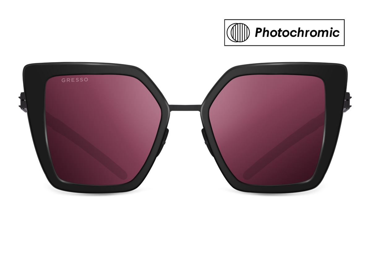 Titanium cat eye sunglasses for women GRESSO Del Mar with Zeiss photochromic grey lenses #color_burgundy―photochromic