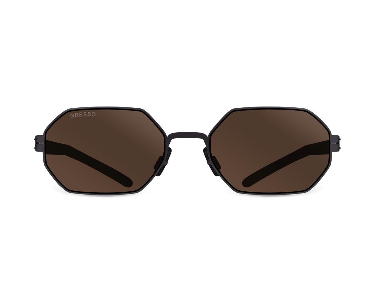 Titanium geometric sunglasses for men GRESSO Dubai with Zeiss polarized brown lenses #color_brown-mono