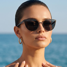 Titanium cat eye sunglasses for women GRESSO Faena with Zeiss polarized grey lenses