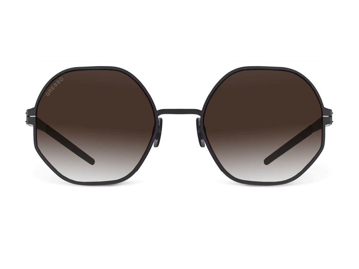 Titanium square sunglasses for women GRESSO Geneva with Zeiss polarized brown lenses #color_brown-gradient
