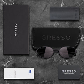 Titanium oval sunglasses for women GRESSO Gwyneth with Zeiss polarized grey lenses