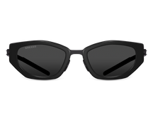 Titanium geometric sunglasses for women GRESSO Hawaii with Zeiss polarized grey lenses #color_grey-mono