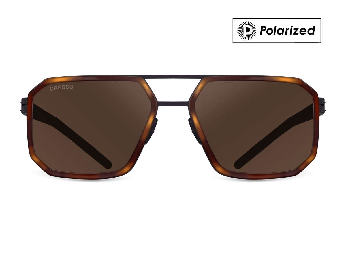 Titanium square sunglasses for men GRESSO Houston with Zeiss polarized brown lenses #color_brown-polarized