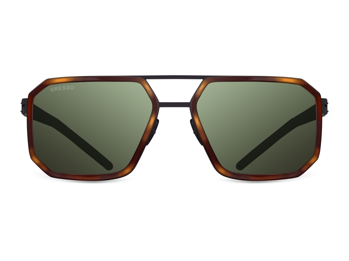 Titanium square sunglasses for men GRESSO Houston with Zeiss polarized green lenses #color_green-mono