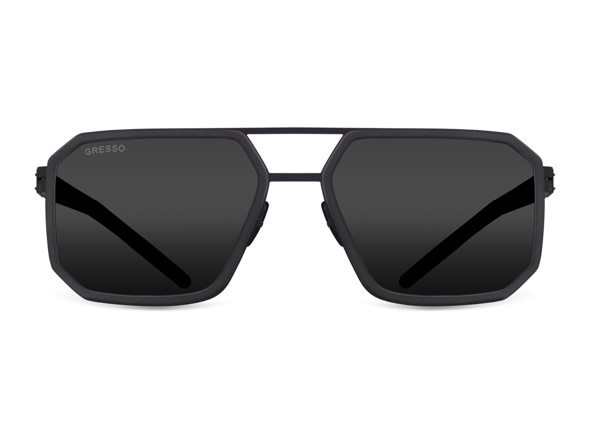 Titanium square sunglasses for men GRESSO Houston with Zeiss polarized grey lenses #color_grey-mono