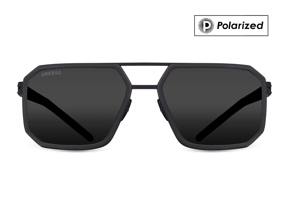Titanium square sunglasses for men GRESSO Houston with Zeiss polarized grey lenses #color_grey-polarized