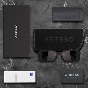 Titanium rectangle sunglasses for women GRESSO Ibiza with Zeiss polarized grey lenses