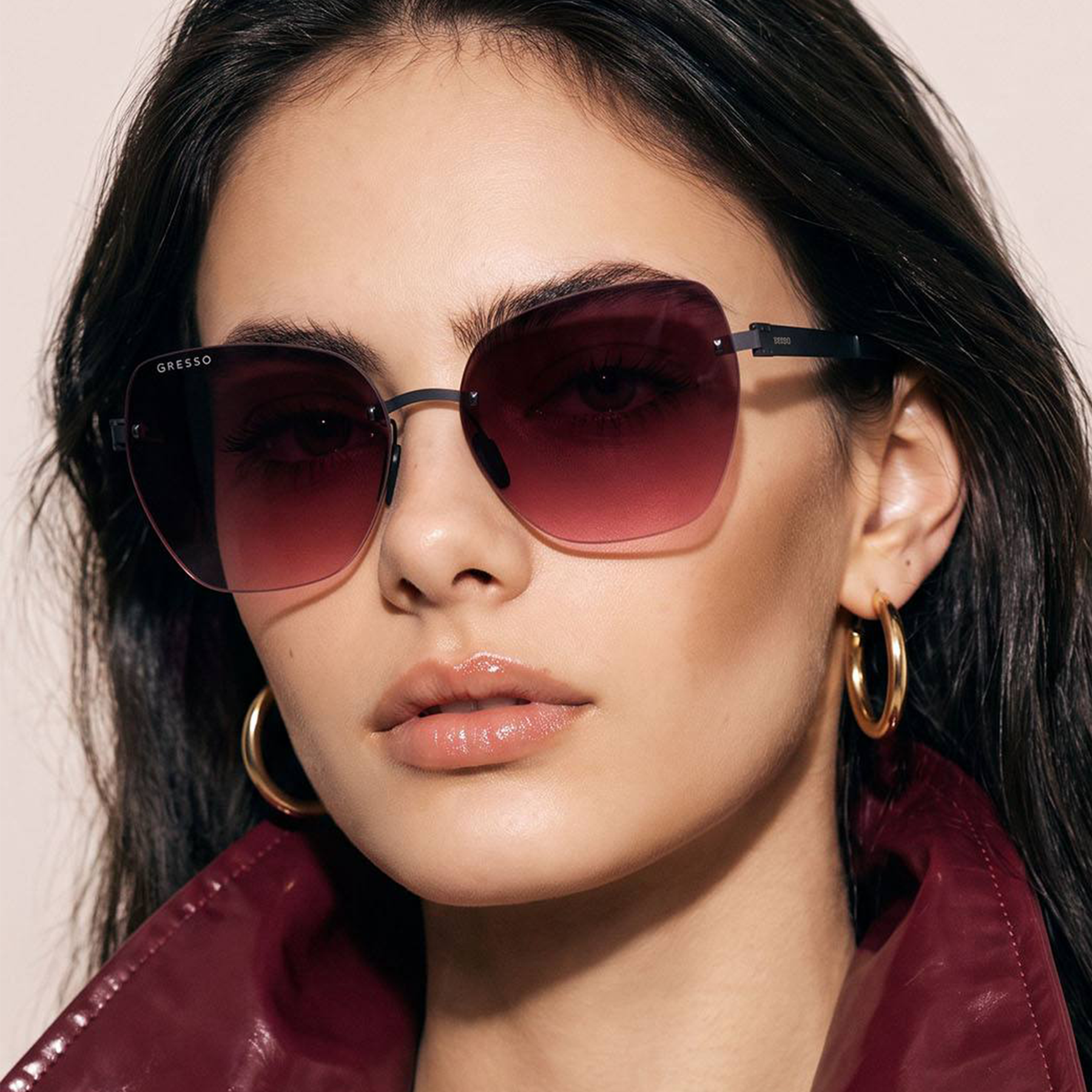 Titanium rimless sunglasses for women GRESSO Ibiza with Zeiss polarized grey lenses