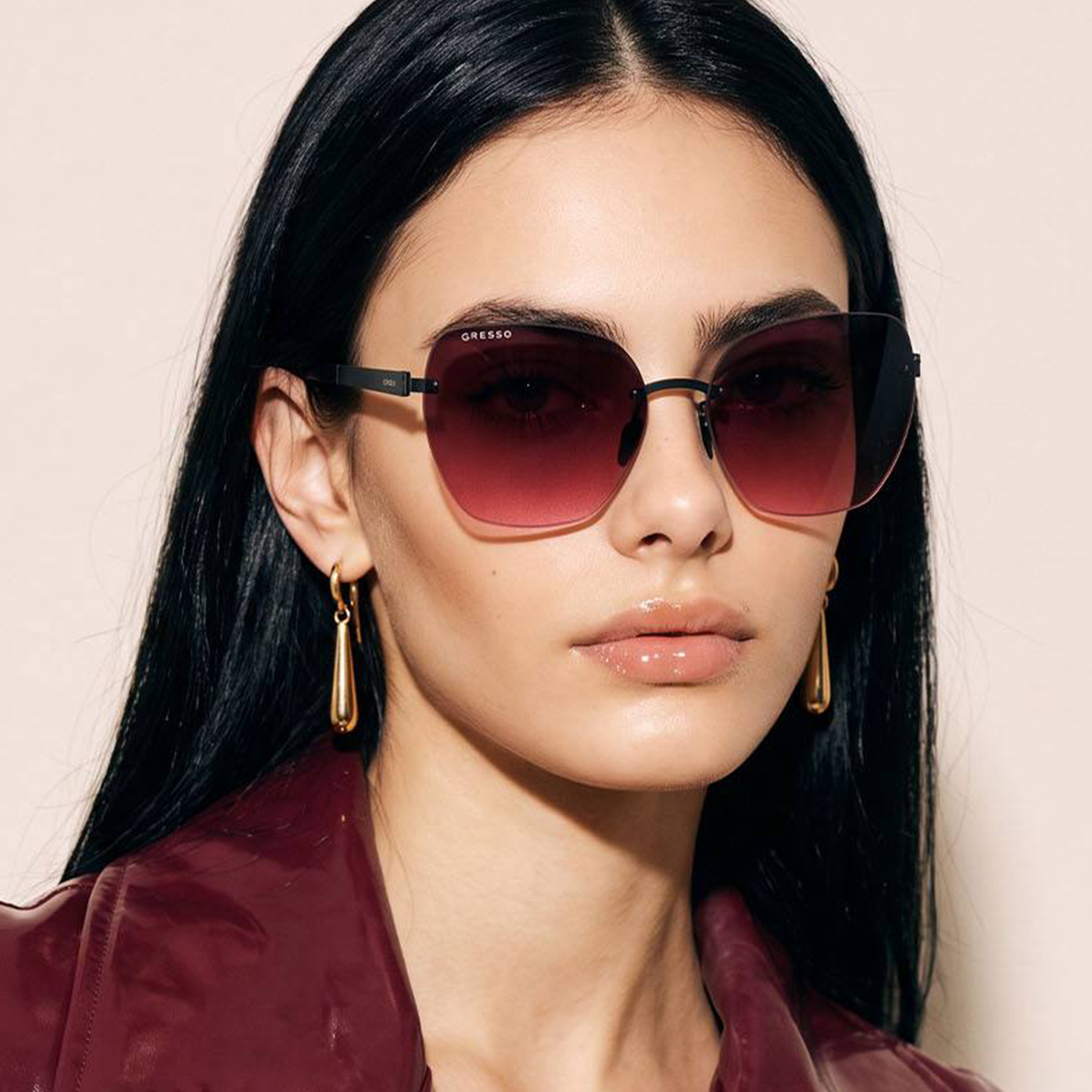 Titanium rimless sunglasses for women GRESSO Ibiza with Zeiss polarized grey lenses