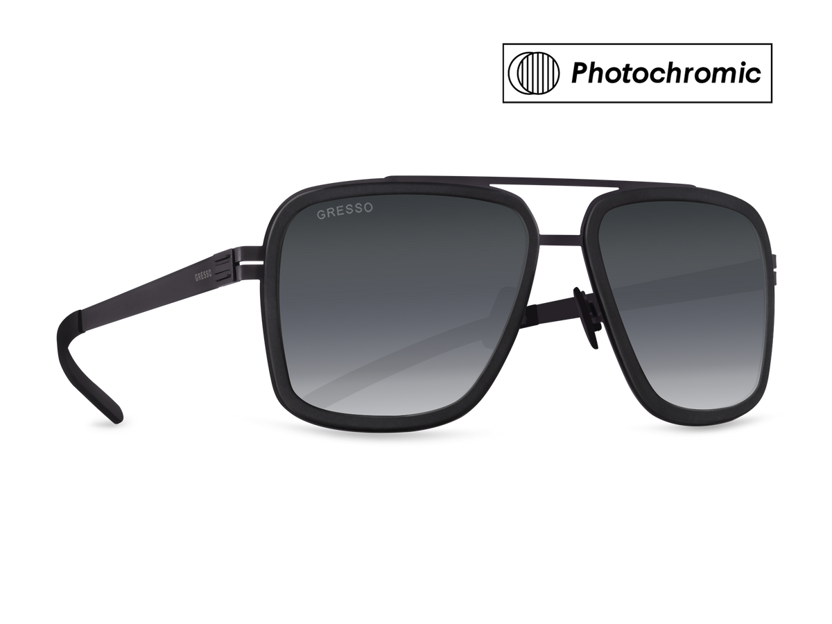 Titanium aviator sunglasses for men GRESSO London with Zeiss photochromic grey lenses #color_grey―photochromic