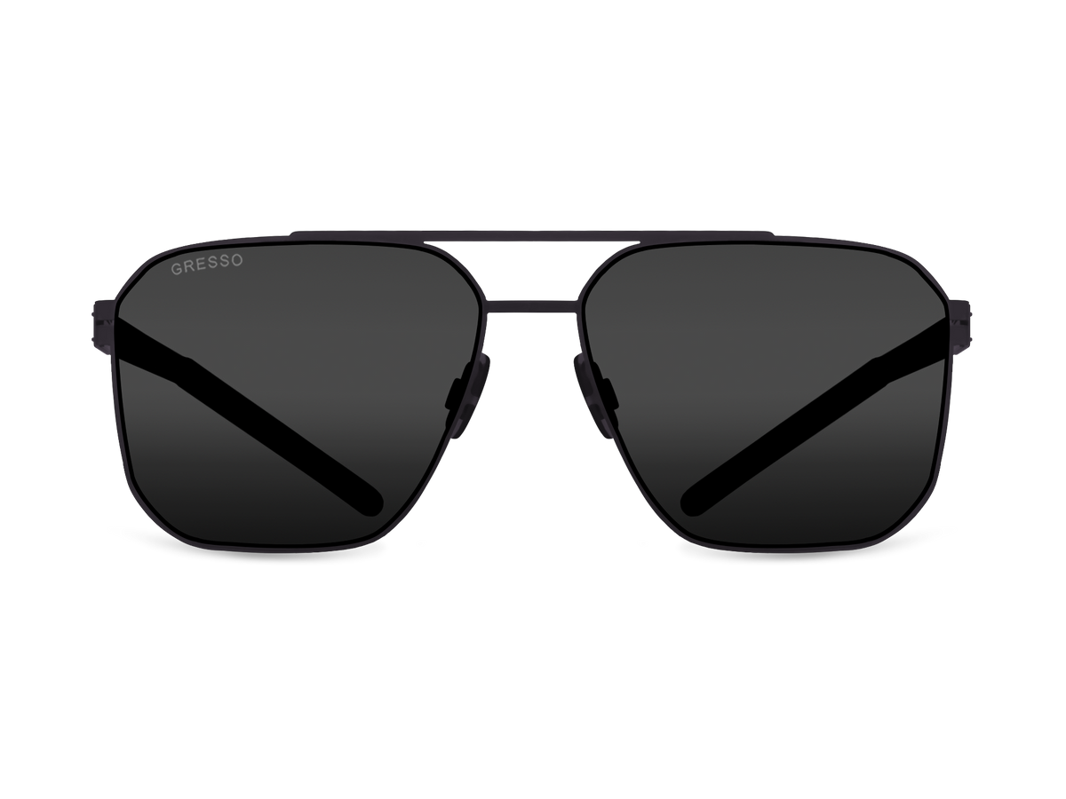 Titanium aviator sunglasses for men GRESSO Madison with Zeiss polarized grey lenses #color_grey-mono