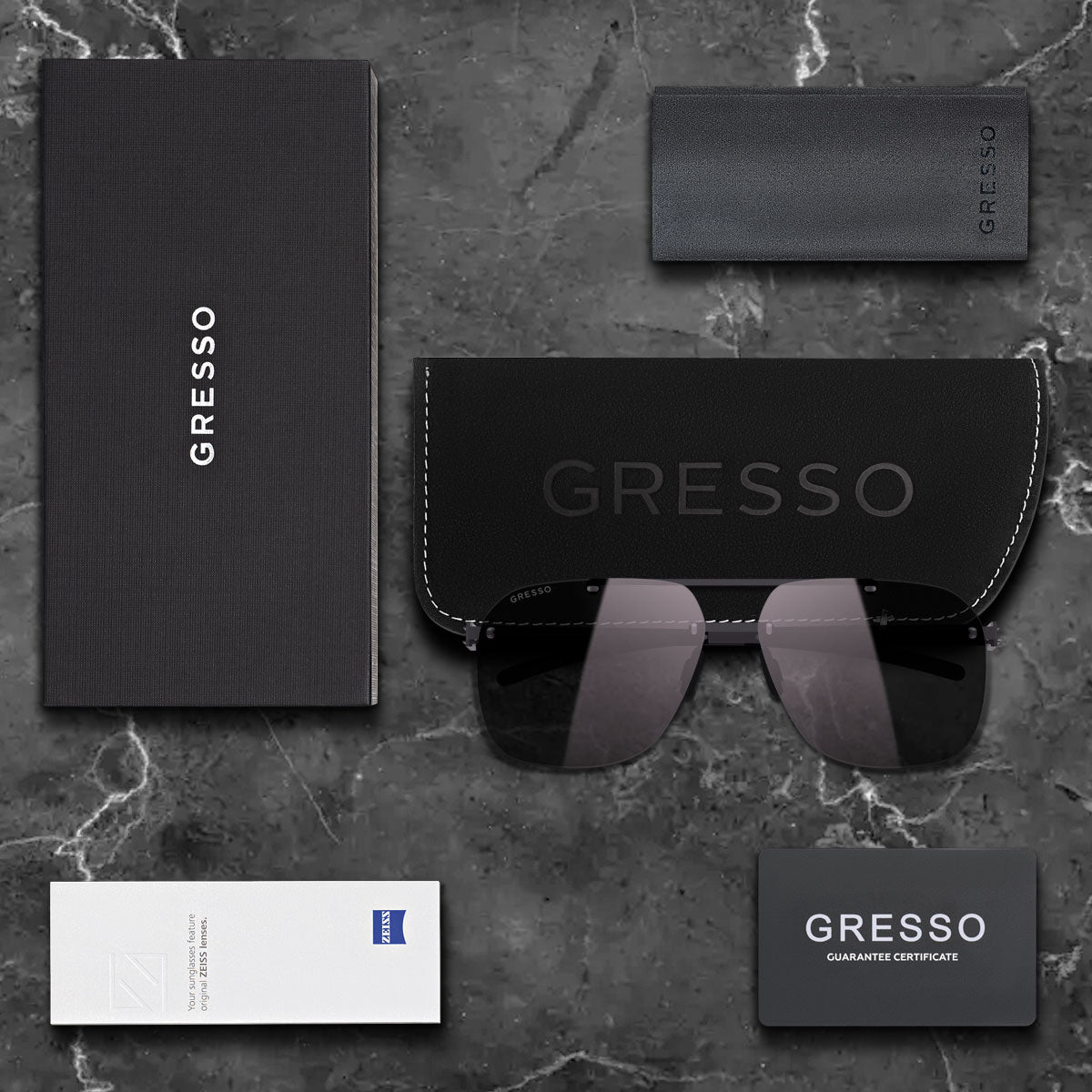 Titanium rimless sunglasses for men GRESSO Madrid with Zeiss polarized grey lenses