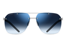 Titanium rimless sunglasses for men GRESSO Madrid with Zeiss polarized blue lenses #color_blue-gradient