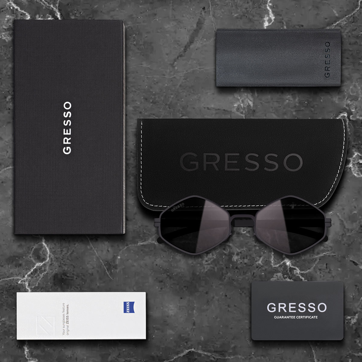 Titanium square sunglasses for women GRESSO Milan with Zeiss polarized grey lenses