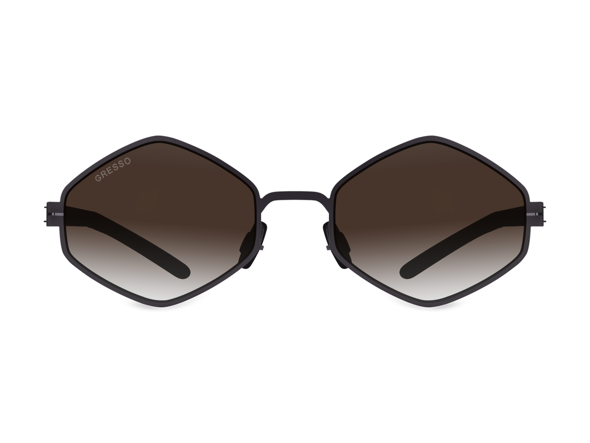 Titanium geometric sunglasses for women GRESSO Milan with Zeiss polarized brown lenses #color_brown-gradient