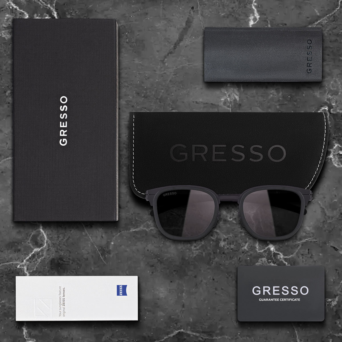 Titanium wayfarer sunglasses for men GRESSO Monaco with Zeiss polarized grey lenses