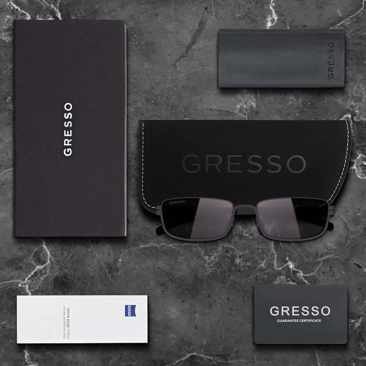 Titanium rectangle sunglasses for women GRESSO Montana with Zeiss polarized grey lenses