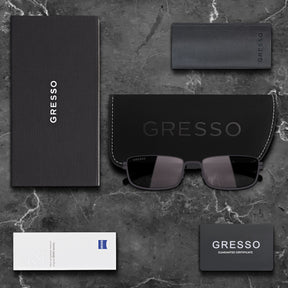 Titanium rectangle sunglasses for women GRESSO Montana with Zeiss polarized grey lenses